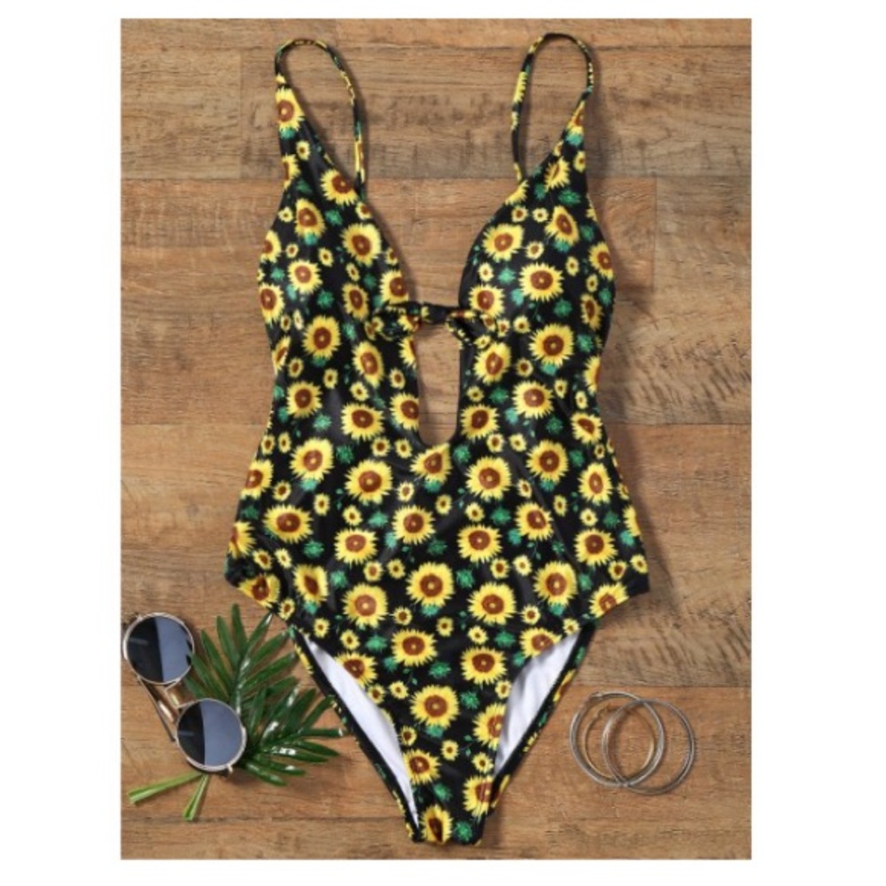 Sunflower Print One Piece Swimsuit